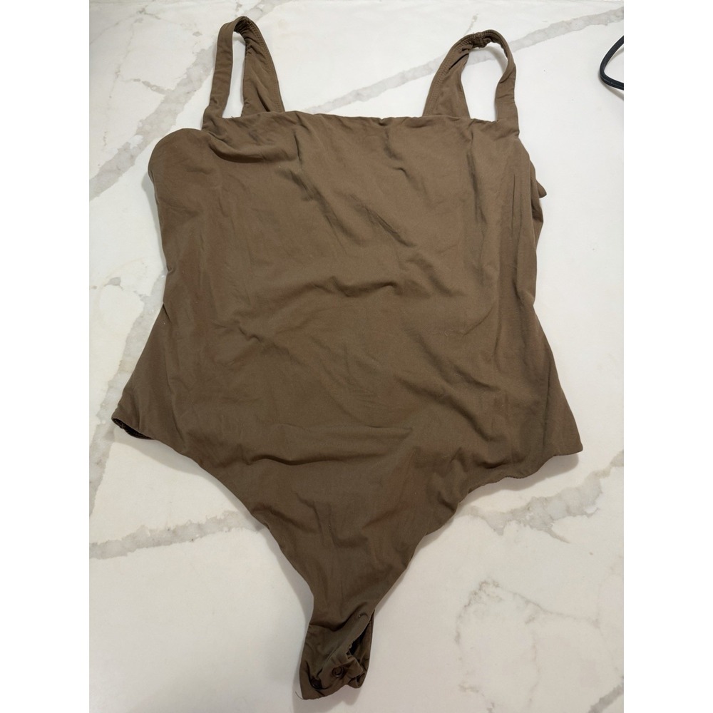Skims Fits Everybody Square Neck Bodysuit‎ Sz XL Choco Brown Base Soft Stretch